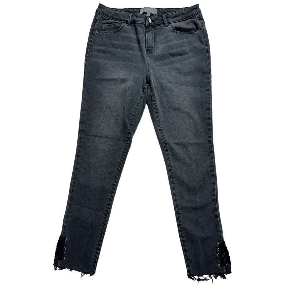 Wit & Wisdom Skinny Jeans Womens 4 Ankle Length Lace Up Raw Hem Black Gray Wash